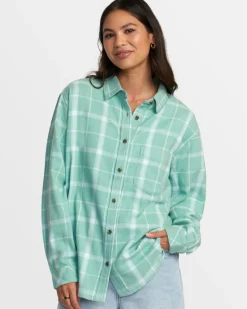 RVCA MABLE FLANNEL LONG SLEEVE SHIRT Green Haze Discount