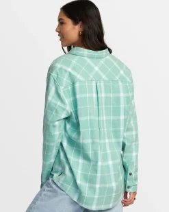 RVCA MABLE FLANNEL LONG SLEEVE SHIRT Green Haze Discount