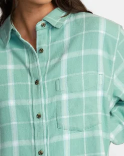 RVCA MABLE FLANNEL LONG SLEEVE SHIRT Green Haze Discount