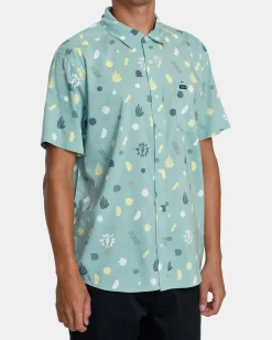 RVCA MORNING GLORY SHORT SLEEVE SHIRT Granite Green Clearance