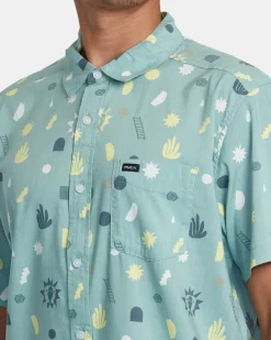 RVCA MORNING GLORY SHORT SLEEVE SHIRT Granite Green Clearance