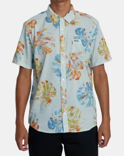 RVCA OBLOW HAWAII SHORT SLEEVE SHIRT Light Blue New