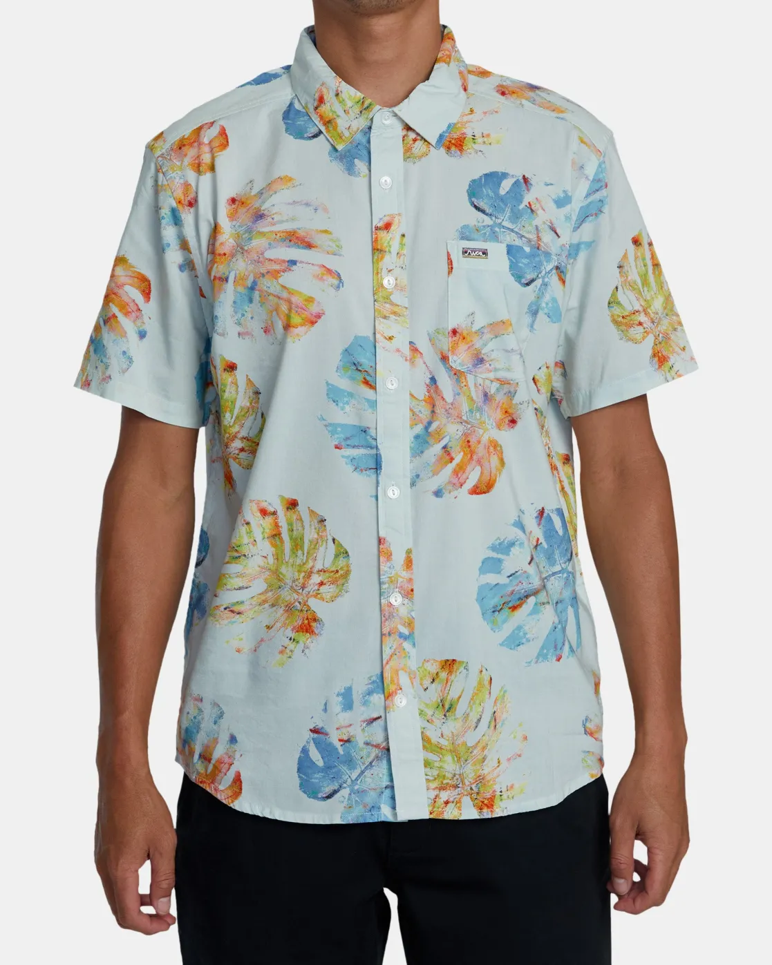 RVCA OBLOW HAWAII SHORT SLEEVE SHIRT Light Blue New