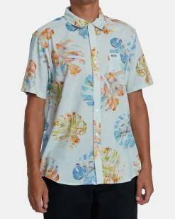 RVCA OBLOW HAWAII SHORT SLEEVE SHIRT Light Blue New