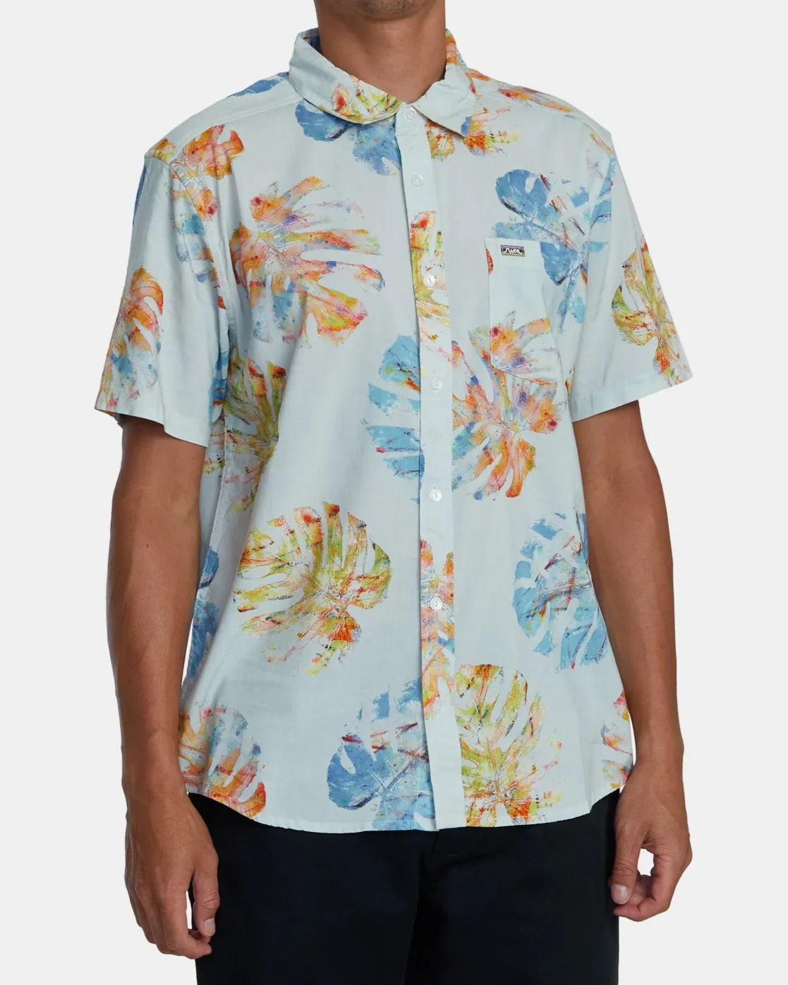 RVCA OBLOW HAWAII SHORT SLEEVE SHIRT Light Blue New