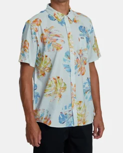 RVCA OBLOW HAWAII SHORT SLEEVE SHIRT Light Blue New