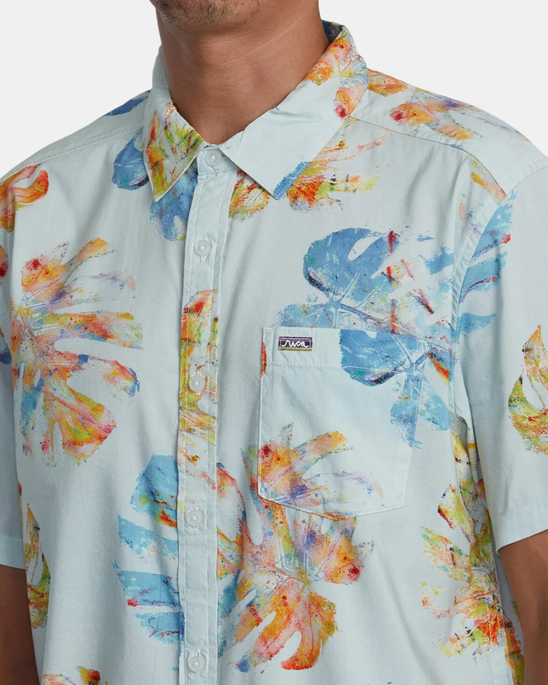 RVCA OBLOW HAWAII SHORT SLEEVE SHIRT Light Blue New