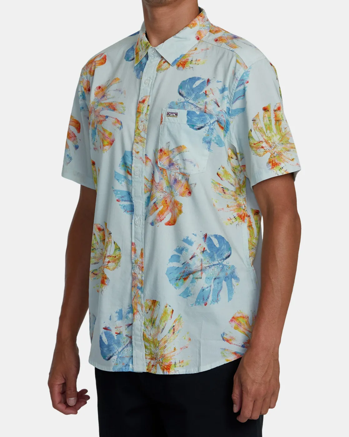 RVCA OBLOW HAWAII SHORT SLEEVE SHIRT Light Blue New