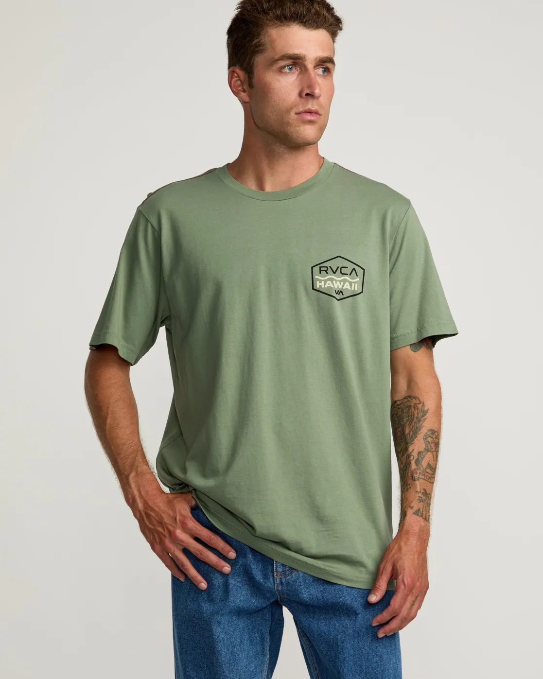 RVCA PALM SHIELD TEE Jade