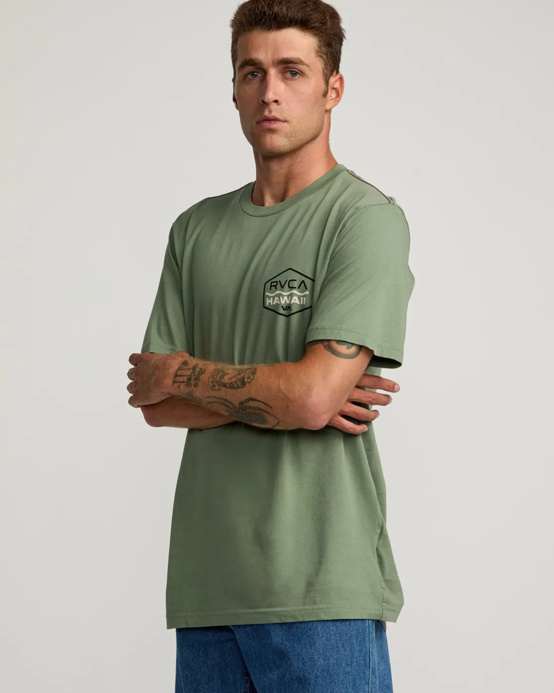 RVCA PALM SHIELD TEE Jade