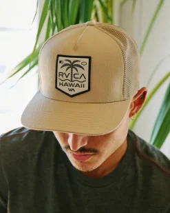 RVCA PALM SHIELD TRUCKER HAT Khaki New