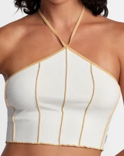RVCA PIPER HALTER CROP TOP Latte Discount