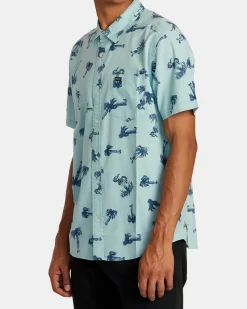 RVCA POMMIER PALMS SHORT SLEEVE SHIRT Blue Haze Best