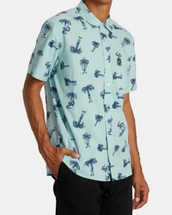 RVCA POMMIER PALMS SHORT SLEEVE SHIRT Blue Haze Best