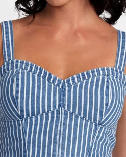 RVCA PORTIA DENIM CROP TOP Washed Indigo New