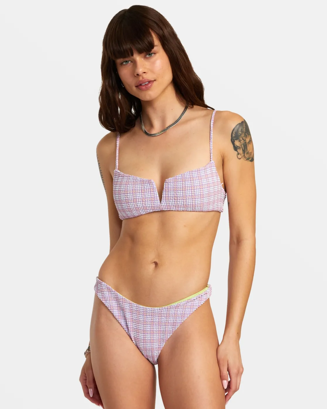 RVCA PREPPED V-WIRE BRALETTE BIKINI TOP Iris Hot