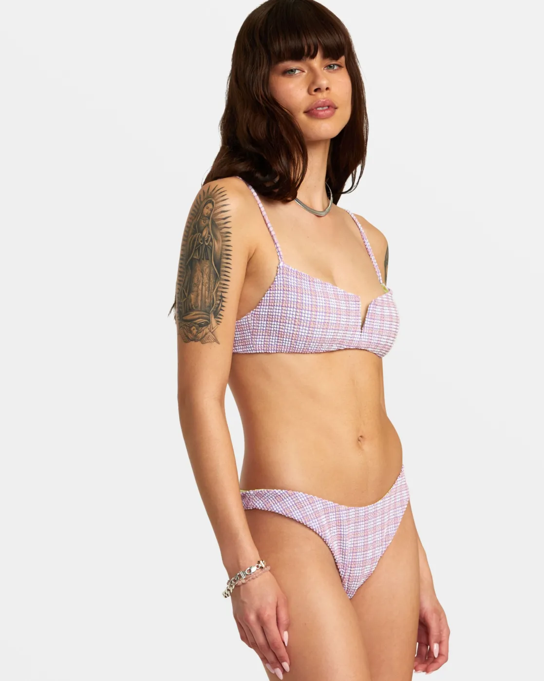 RVCA PREPPED V-WIRE BRALETTE BIKINI TOP Iris Hot
