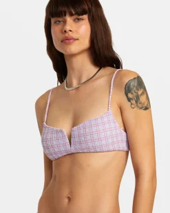 RVCA PREPPED V-WIRE BRALETTE BIKINI TOP Iris Hot