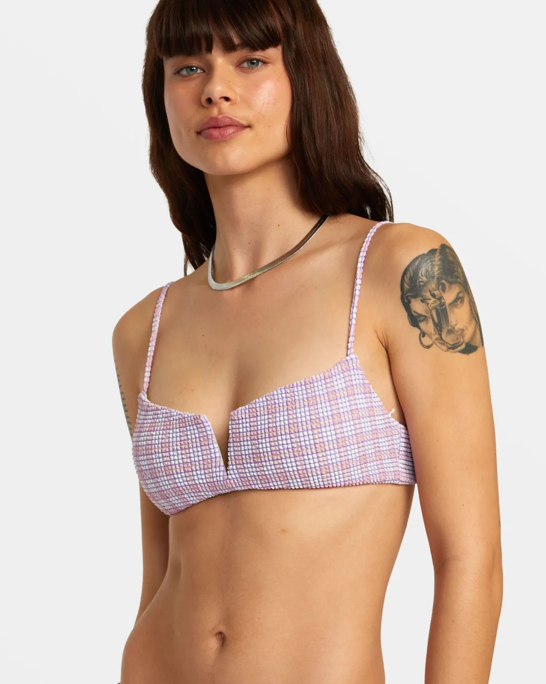 RVCA PREPPED V-WIRE BRALETTE BIKINI TOP Iris Hot