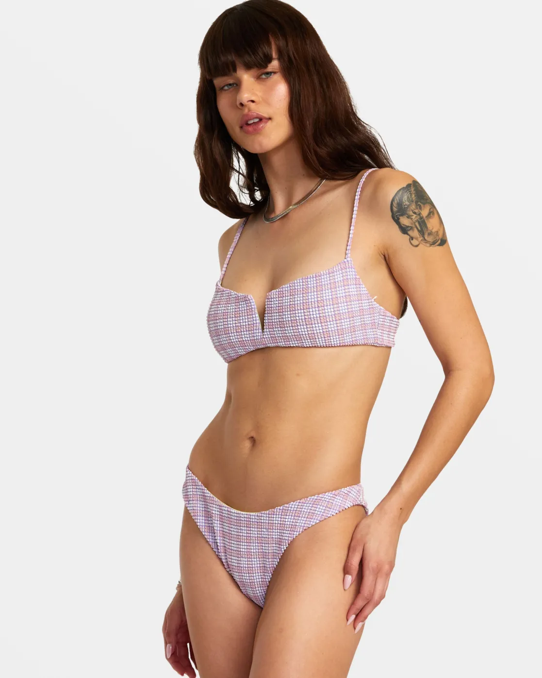 RVCA PREPPED V-WIRE BRALETTE BIKINI TOP Iris Hot