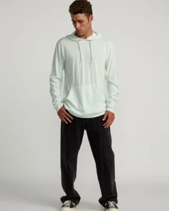 RVCA PTC PIGMENT HOODED LONG SLEEVE TEE Light Blue Discount