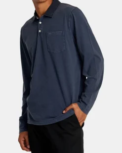 RVCA PTC POLO II LONG SLEEVE SHIRT Moody Blue New