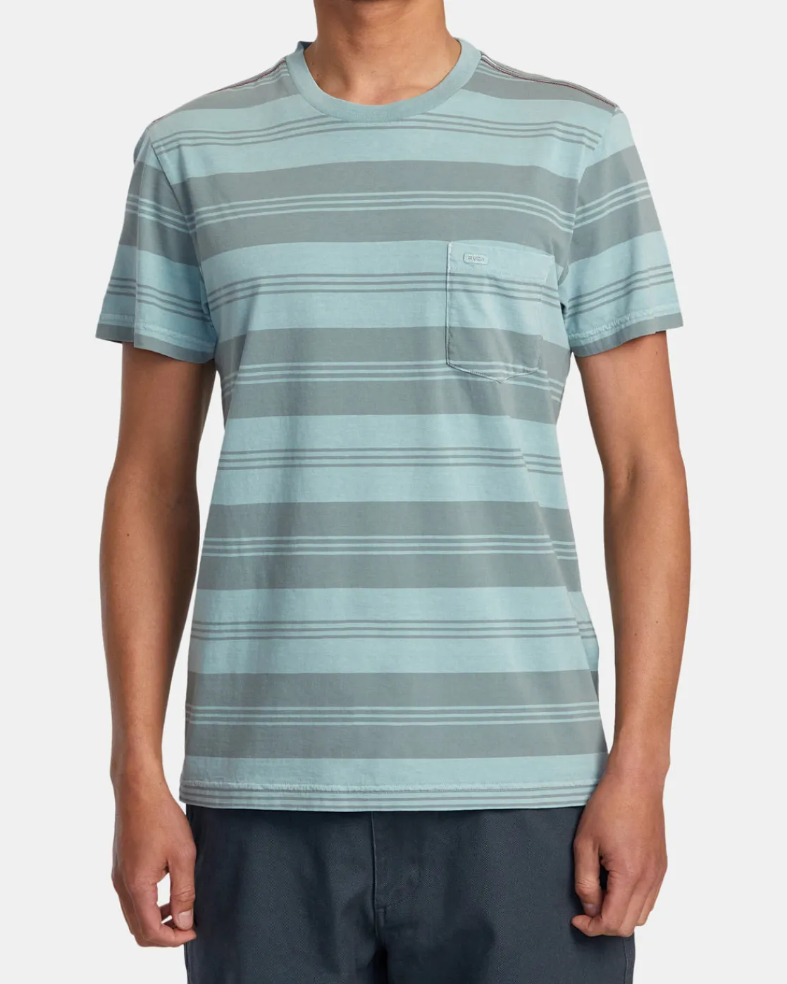 RVCA PTC STRIPE SHORT SLEEVE KNIT Light Blue New