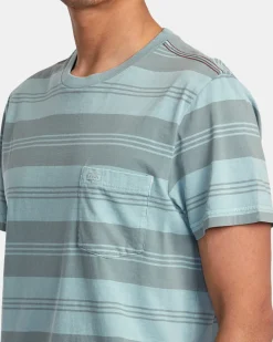 RVCA PTC STRIPE SHORT SLEEVE KNIT Light Blue New