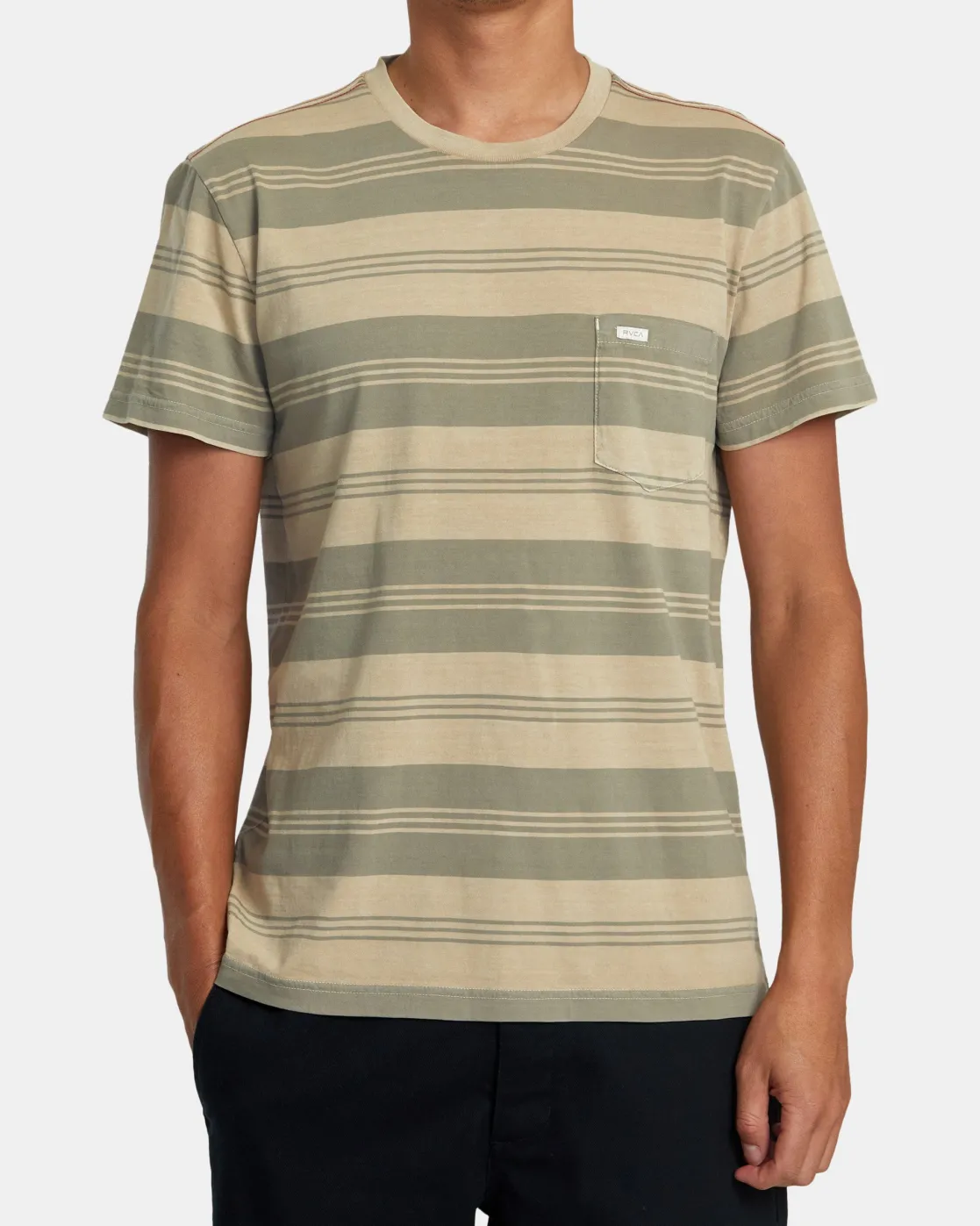 RVCA PTC STRIPE SHORT SLEEVE KNIT Latte Outlet