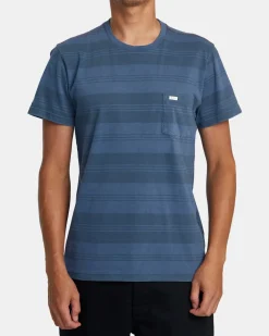 RVCA PTC STRIPE SHORT SLEEVE KNIT Petrol Blue Discount
