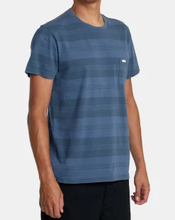 RVCA PTC STRIPE SHORT SLEEVE KNIT Petrol Blue Discount