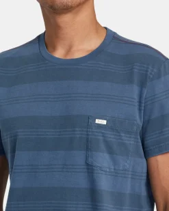 RVCA PTC STRIPE SHORT SLEEVE KNIT Petrol Blue Discount