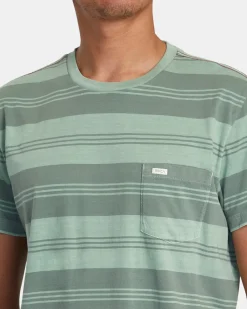 RVCA PTC STRIPE SHORT SLEEVE KNIT Granite Green Outlet