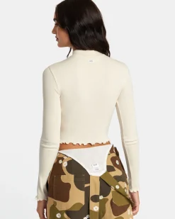 RVCA SAVED LONG SLEEVE LONG SLEEVE CROP TOP Latte Sale