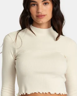 RVCA SAVED LONG SLEEVE LONG SLEEVE CROP TOP Latte Sale