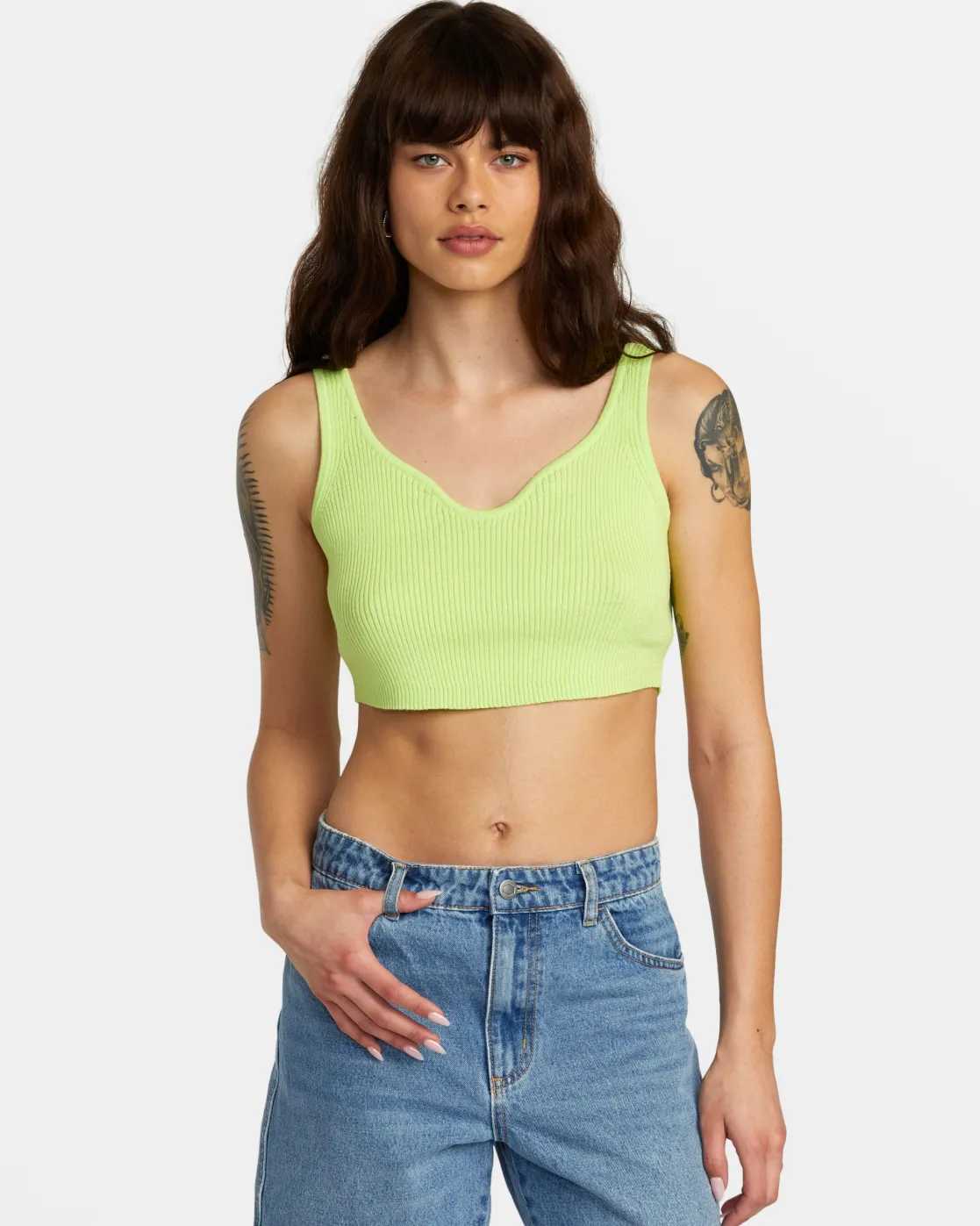 RVCA SELECTS ROUNDABOUT SWEATER TANK V-NECK SWEATER Neon Green Hot