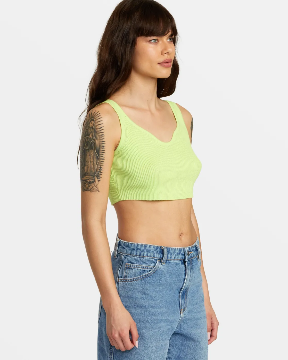 RVCA SELECTS ROUNDABOUT SWEATER TANK V-NECK SWEATER Neon Green Hot