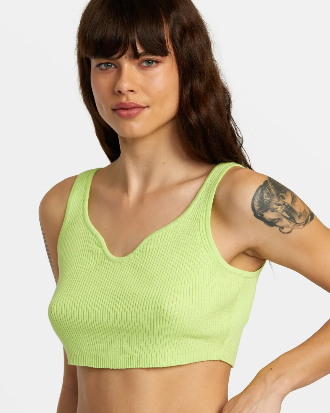 RVCA SELECTS ROUNDABOUT SWEATER TANK V-NECK SWEATER Neon Green Hot