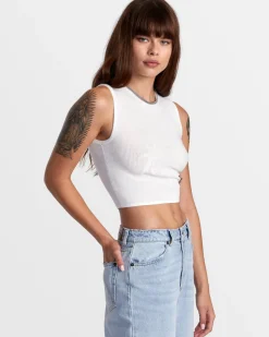 RVCA SELECTS SHIVER SWEATER TANK CREW NECK SWEATER Whisper White New