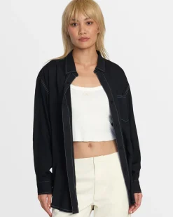 RVCA SHOWDOWN BUTTON UP TOP Rvca Black New
