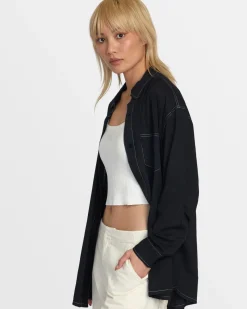 RVCA SHOWDOWN BUTTON UP TOP Rvca Black New