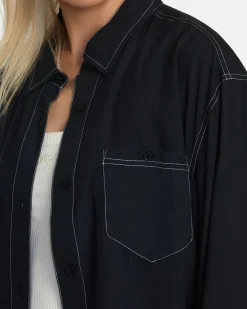 RVCA SHOWDOWN BUTTON UP TOP Rvca Black New