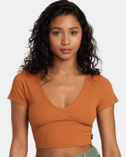 RVCA SMITTEN TOP V-NECK Terracotta New