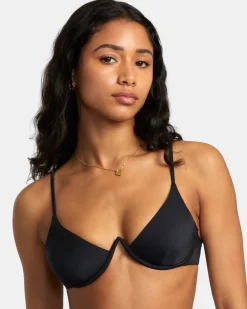 RVCA SOLID INVERTED V-WIRE BRA BIKINI TOP Black Discount