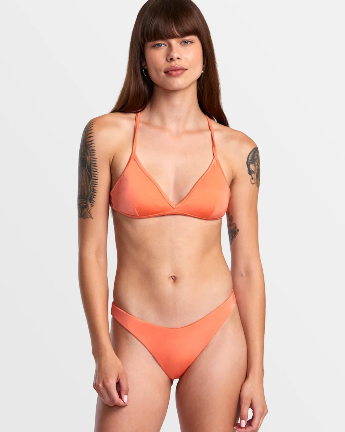 RVCA SOLID SHIMMER CROSSBACK TRIANGLE BIKINI TOP Fusion Coral