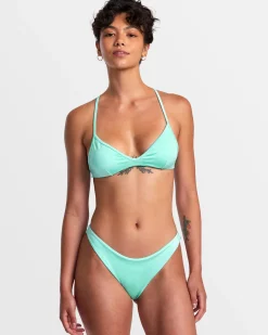 RVCA SOLID SHIMMER CROSSBACK TRIANGLE BIKINI TOP Ice Green Clearance