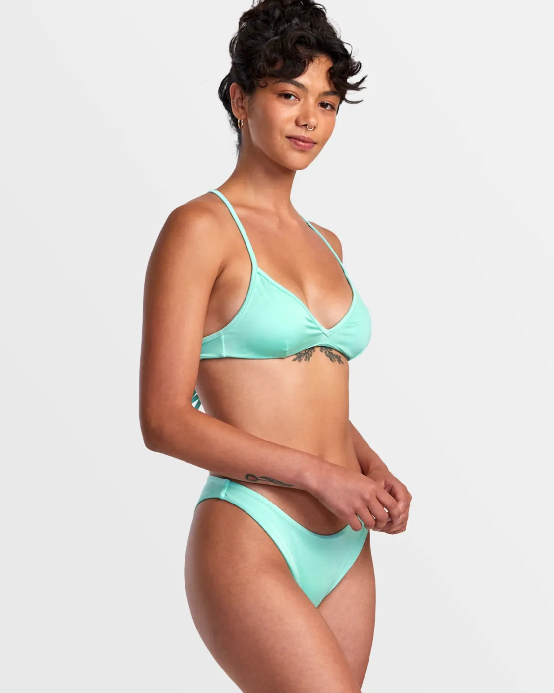 RVCA SOLID SHIMMER CROSSBACK TRIANGLE BIKINI TOP Ice Green Clearance