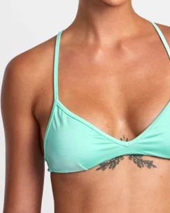 RVCA SOLID SHIMMER CROSSBACK TRIANGLE BIKINI TOP Ice Green Clearance