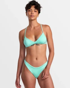 RVCA SOLID SHIMMER HIGH LEG FRENCH BIKINI BOTTOMS Ice Green