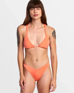 RVCA SOLID SHIMMER WIDE CROSSBACK TRIANGLE BIKINI TOP Fusion Coral Discount